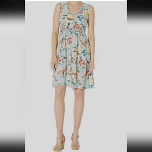 Tribal Women's Blue Printed Challis Sleeveless Fit & Flare Dress Size M